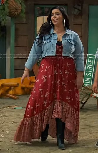 Lou’s red floral maxi dress on Bunkd