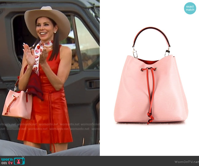 Louis Vuiton Petit Noe bucket bag worn by Heather Dubrow on The Real Housewives of Orange County