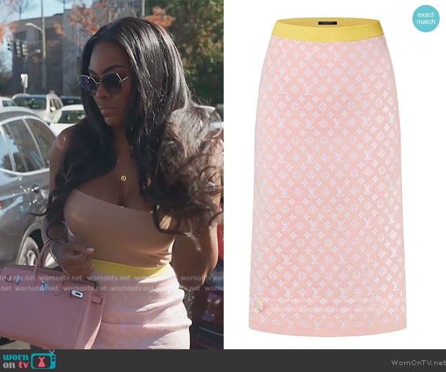 Louis Vuitton Pastel Monogram Knitted Midi Skirt worn by Kenya Moore on The Real Housewives of Atlanta
