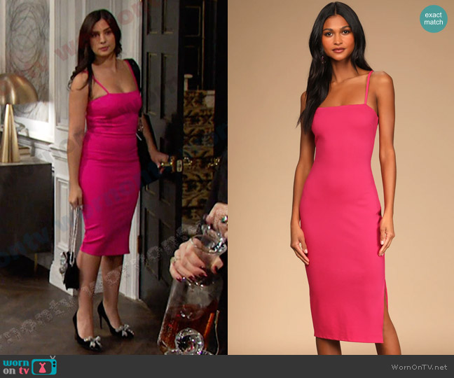 Lulus Paulina Bodycon Midi Dress in Hot Pink worn by Gabi Hernandez (Camila Banus) on Days of our Lives