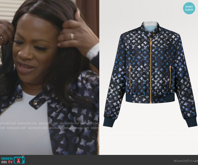 Louis Vuitton Reversible Map Print Bomber Jacket worn by Kandi Burruss on The Real Housewives of Atlanta