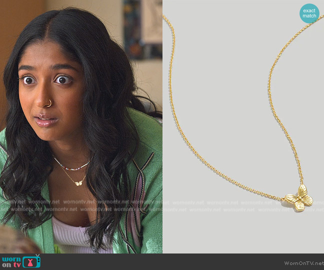 Madewell Butterfly Pendant Necklace worn by Devi Vishwakumar (Maitreyi Ramakrishnan) on Never Have I Ever