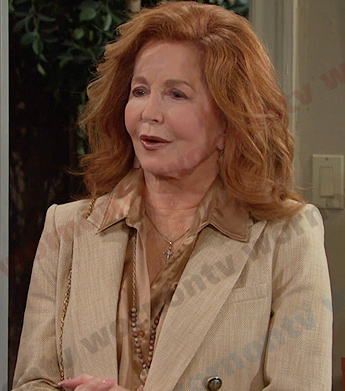 Maggie’s beige double breasted blazer on Days of our Lives