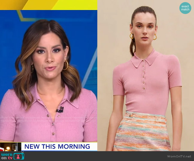 Miliane Rib Polo Sweater Maje worn by Rebecca Jarvis on Good Morning America