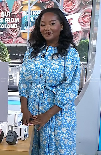 Makho’s blue floral print midi dress on Today