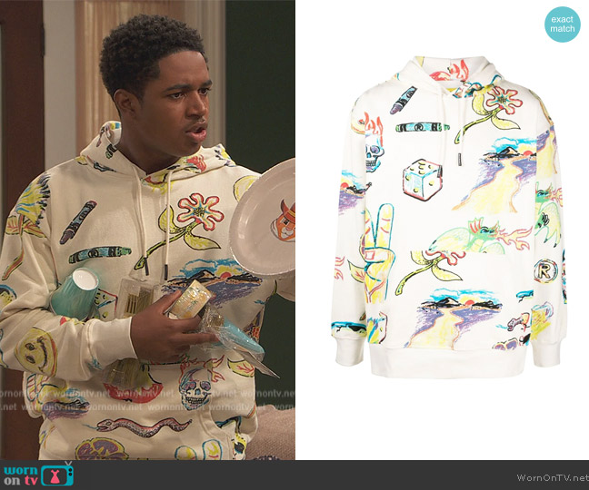 Market Graphic chalk print hoodie worn by Booker Baxter (Issac Ryan Brown) on Ravens Home