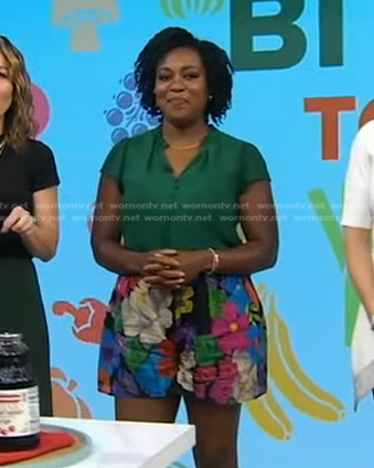 Maya Feller’s green top and floral shorts on Good Morning America