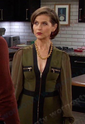 Megan’s green chiffon sleeve zip dress on Days of our Lives