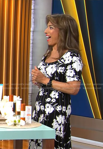 Michelle Miller’s black and white floral dress on CBS Mornings