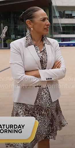 Michelle Miller’s leopard print shirtdress on CBS Saturday Morning