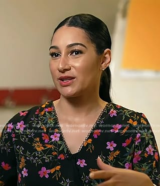 Morgan’s black floral wrap top on NBC News Daily