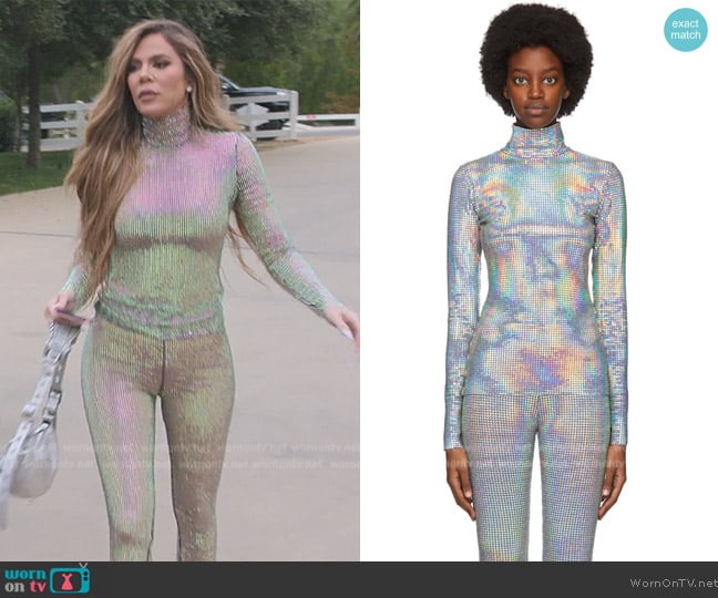 MSGM Silver Holographic Sequin Turtleneck worn by Khloe Kardashian (Khloe Kardashian) on The Kardashians