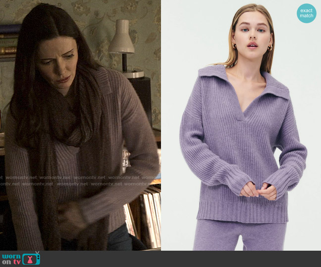 Naadam Wool Cashmere Fisherman Polo in Heathered Purple worn by Lois Lane (Elizabeth Tulloch) on Superman and Lois