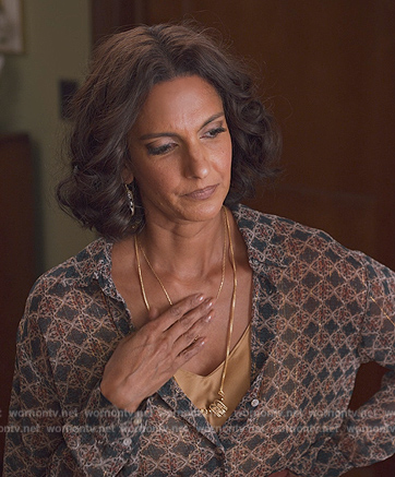 Nalini’s printed blouse on Never Have I Ever