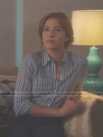 Nancy’s blue striped shirt on Nancy Drew