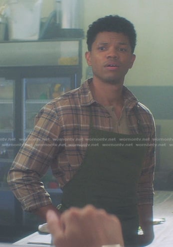 Ned’s beige plaid button down shirt on Nancy Drew