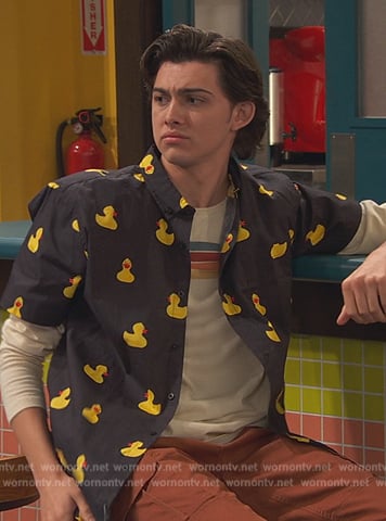 Neil’s black ducky print shirt on Ravens Home