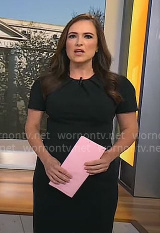 Nikki Battiste’s black short sleeve sheath dress on CBS Mornings