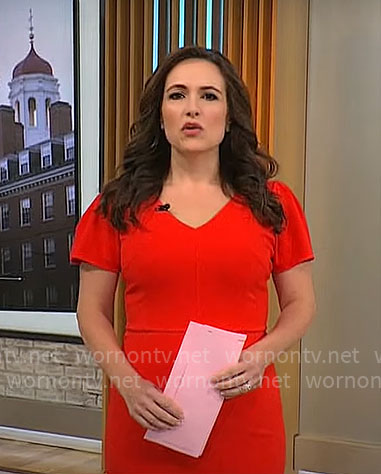Nikki Battiste’s red v-neck dress on CBS Mornings