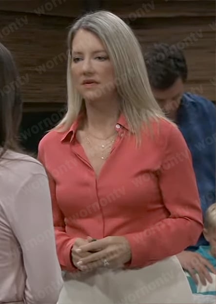 Nina’s coral pink silk blouse on General Hospital