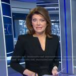 Norah’s black gathered sheath dress on CBS Evening News