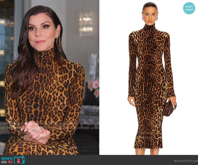 Norma Kamali Long Sleeve Turtleneck Fishtail Dress worn by Heather Dubrow on The Real Housewives of Orange County