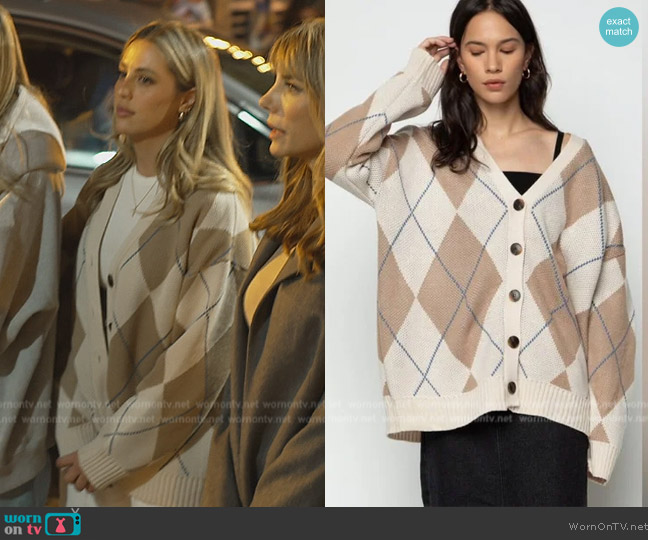 Oak and Fort Oversized Argyle Cardigan worn by Sophia Stallone on The Family Stallone