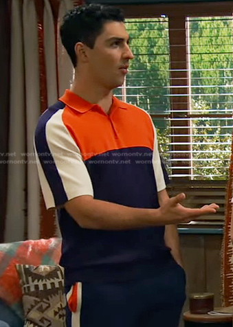 Parker’s orange and navy colorblock polo shirt on Bunkd
