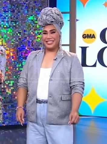 Patrick Starrr’s grey pearl embellished blazer on Good Morning America
