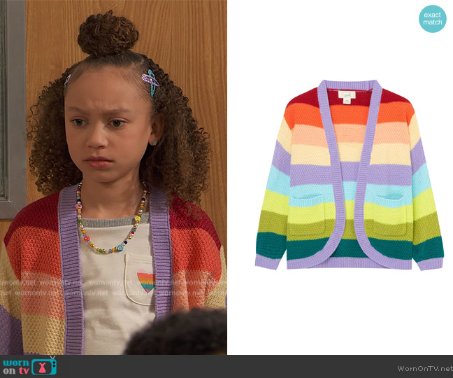 Peek Kids Open Front Multi-Stripe Cardigan worn by Alice Baxter (Mykal-Michelle Harris) on Ravens Home