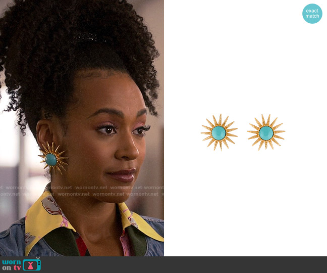 Phillipe Ferrandis Resin Sun Clip On Earrings worn by Sondi Hill (Corbin Reid) on Run the World
