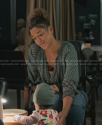 Polly’s green printed blouse on Manifest
