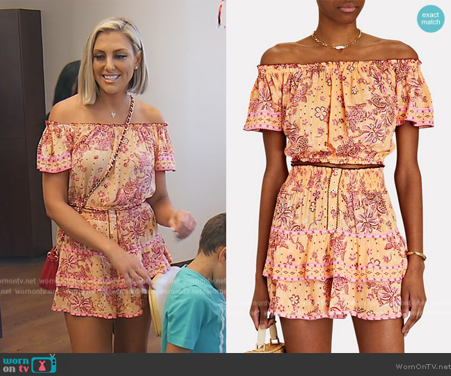 Poupette St Barth Camila Off-The-Shoulder Crop Top worn by Gina Kirschenheiter on The Real Housewives of Orange County