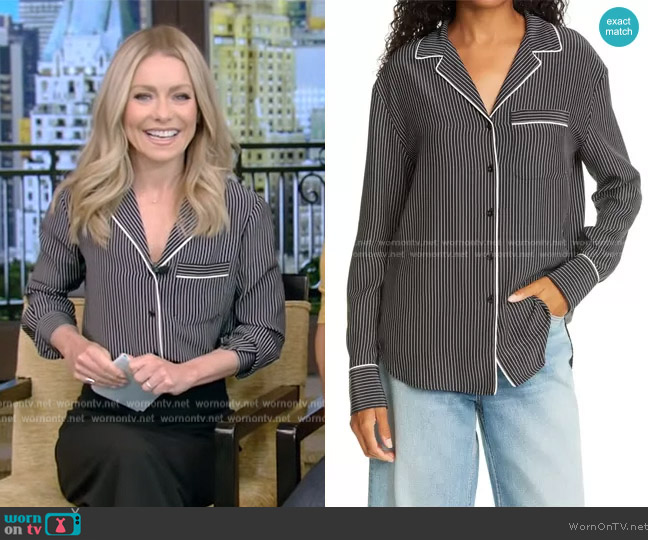 Rag & Bone Luca Silk Pajama Top worn by Kelly Ripa on Live with Kelly and Mark