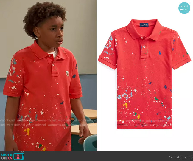 Ralph Lauren Paint-Splatter Cotton Mesh Polo Shirt worn by (JeCobi Swain) on Ravens Home