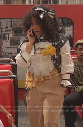 Raven’s asymmetric eagle print top on Ravens Home