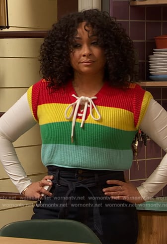 Raven’s rainbow stripe sleeveless sweater on Ravens Home