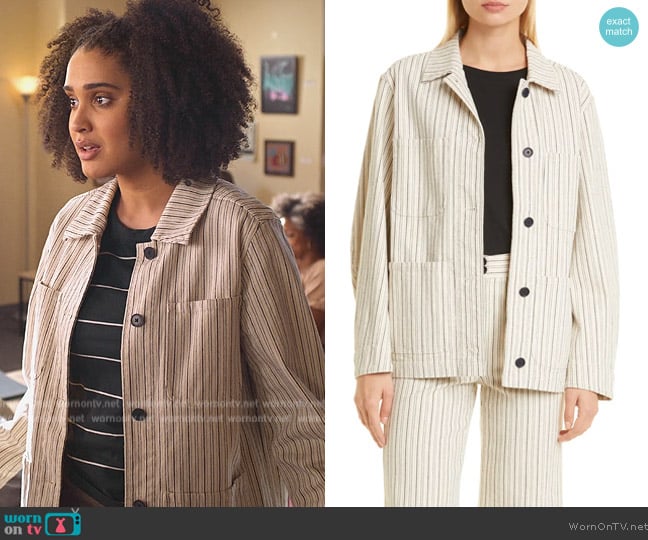 Rebecca Taylor Stripe Stretch Cotton Jacket worn by Fabiola Torres (Lee Rodriguez) on Never Have I Ever