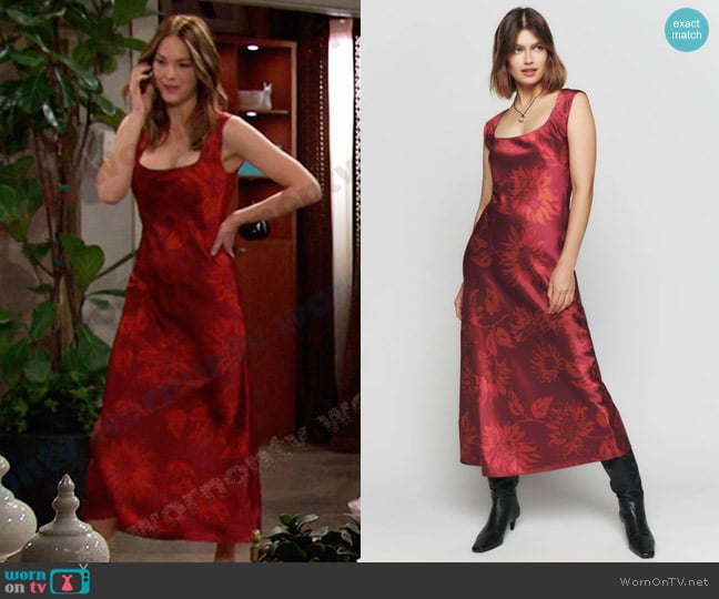 Reformation Hendrix Silk Dress in Red worn by Stephanie Johnson (Abigail Klein) on Days of our Lives