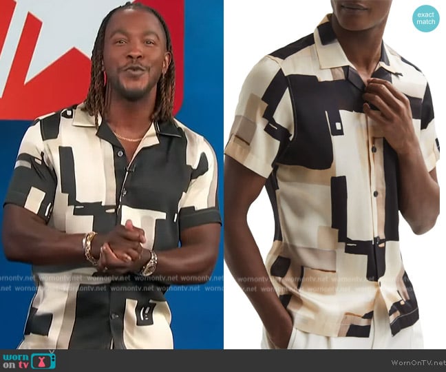 Reiss Deekay Abstract Print Short-Sleeve Shirt worn by Scott Evans on Access Hollywood