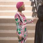 Renee’s printed leggings and jacket set and pink sneakers on Run the World