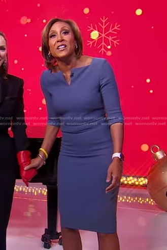 Robin’s blue split-neck dress on Good Morning America