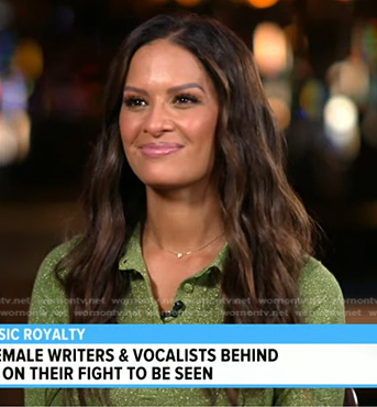 Rocsi Diaz’s metallic green polo top and skirt on Good Morning America