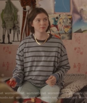 Rock’s blue striped long sleeve tee on And Just Like That