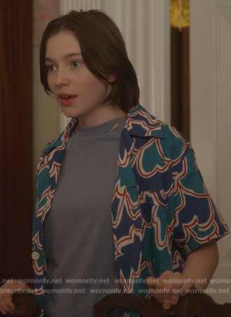 Rock’s blue printed pajama top on And Just Like That
