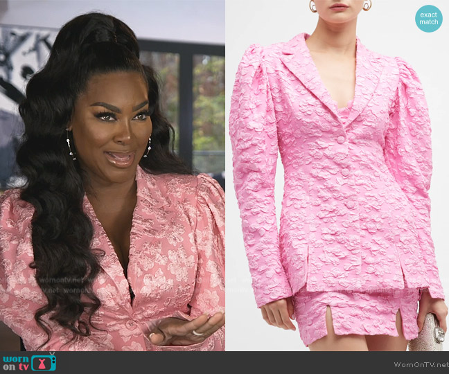 Rotate Birger Christensen Floral Jacquard Puff-Sleeve Blazer worn by Kenya Moore on The Real Housewives of Atlanta