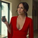 Ruby’s red cape-sleeve dress on Based on a True Story