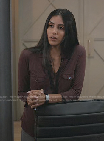 Saanvi’s burgundy button down shirt on Manifest