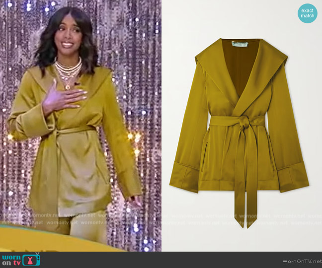 Saint Laurent Hooded Jacket In Crepe Satin worn by Kelly Rowland on Tamron Hall Show