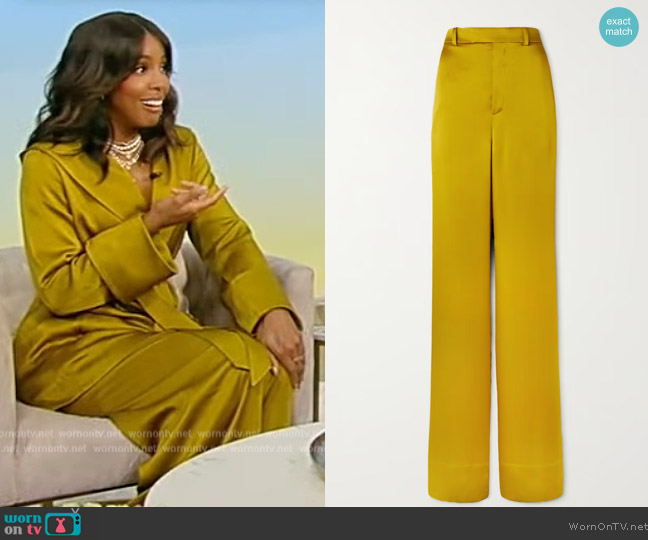 Saint Laurent Satin wide-Leg Pants worn by Kelly Rowland on Tamron Hall Show